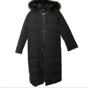 Anne Klein Black Down fur hoodie Long Coat, PS